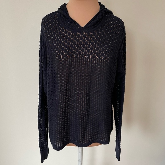 Autumn Cashmere Sweaters - Autumn Cashmere Cotton Italian Yarn Navy Blue Knit Hoodie Sweater EUC Size M